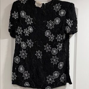 Glamorous Black and White Floral Embroidered Blouse